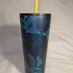 Starbucks Stainless Venti Tumbler Cup Fall 2021 Blue Green Floral Flowers
